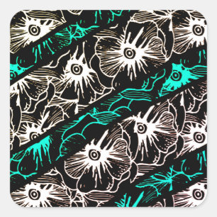 Schwarz-Weiß-Muster des Blumenfrühlings Quadratischer Aufkleber
