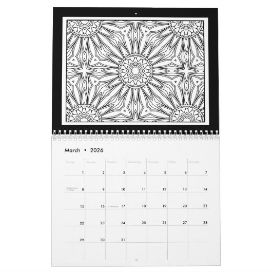 Schwarz-Weiß-Muster-Farbbuch Kalender (Mär 2026)