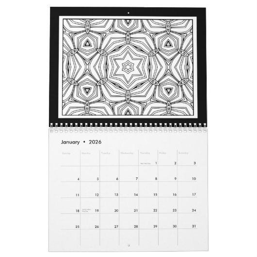 Schwarz-Weiß-Muster-Farbbuch Kalender (Jan 2026)