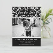 Schwarz-Weiß-Muster-Foto Rette unser Datum Save The Date (Stehend Vorderseite)