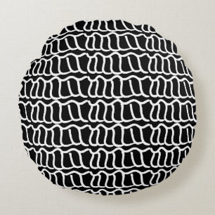 Schwarz-Weiß-Muster für Abstrakte Wavy-Line-Muster Rundes Kissen
