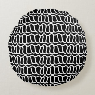 Schwarz-Weiß-Muster für Abstrakte Wavy-Line-Muster Rundes Kissen