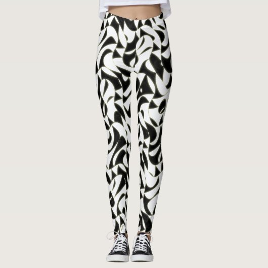 Schwarz-Weiß-Muster für Abstraktes Fraktal Leggings (Vorderseite)