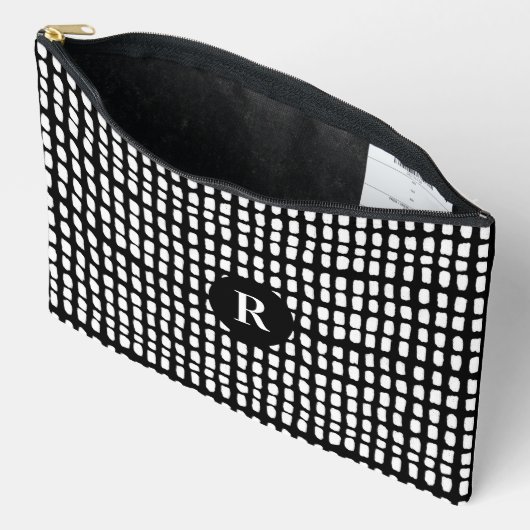 Schwarz-Weiß-Muster für Minimalistische Abstrakte  Zubehörtasche (Offen)
