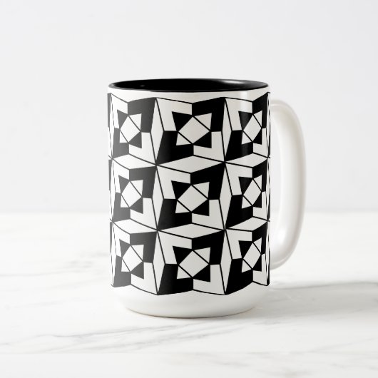 Schwarz-Weiß-Muster für moderne Geometrie Zweifarbige Tasse (VorderseiteRechts)