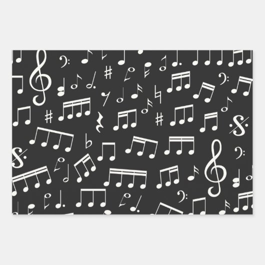Schwarz-Weiß-Muster für Musiknoten Geschenkpapier Set (Vorderseite 2)