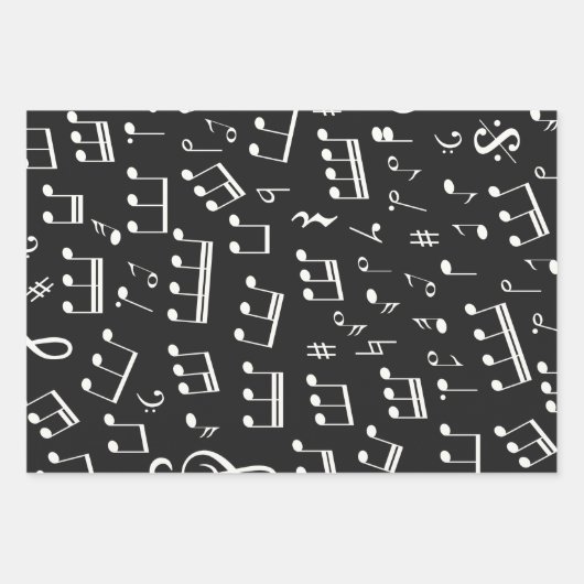 Schwarz-Weiß-Muster für Musiknoten Geschenkpapier Set (Vorderseite)