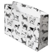Schwarz-Weiß-Muster für Vintage Hunde Große Geschenktüte (Rückseite Schrägansicht)