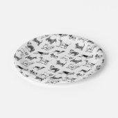 Schwarz-Weiß-Muster für Vintage Hunde Pappteller (Schrägansicht)