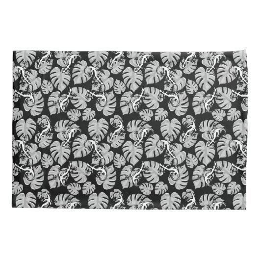 Schwarz-Weiß-Muster - Geckos und Blätter Kissenbezug (Rückseite)