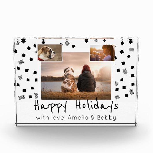 Schwarz-Weiß-Muster glückliche Ferien Custom 3 Fotoblock (Vorderseite)