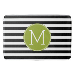 Schwarz-Weiß-Muster Grün-Monogramm Badematte