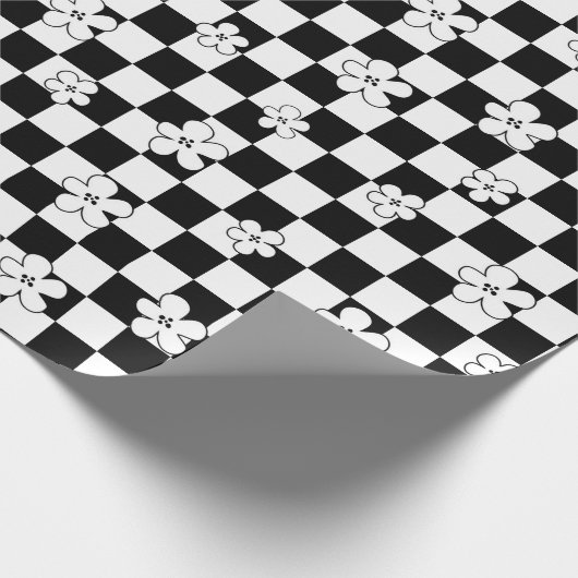 Schwarz-Weiß-Muster mit Blumenkarton Geschenkpapier (Ecke)