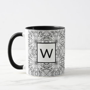 Schwarz-Weiß-Muster mit Monogramm (2 Seiten) Tasse