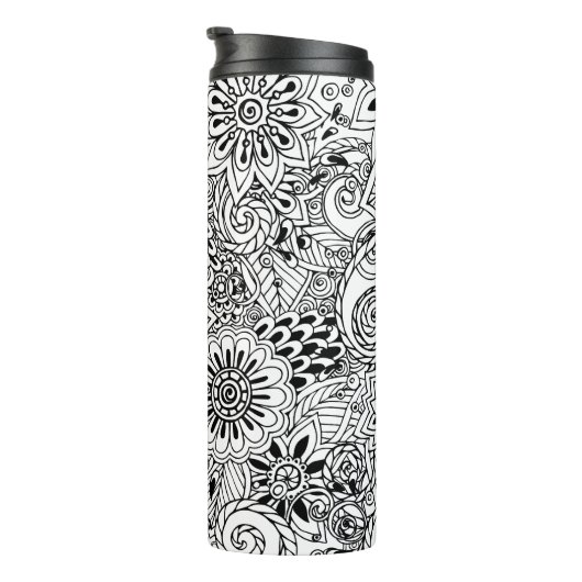 Schwarz-Weiß-Muster Mit Monogramm Thermosbecher (Nach rechts gedreht)