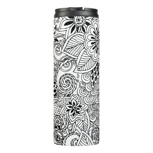 Schwarz-Weiß-Muster Mit Monogramm Thermosbecher (Rückseite)