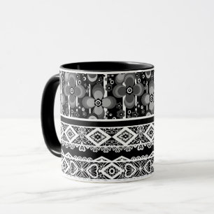 Schwarz-Weiß-Muster mit Spitze und Patchwork Tasse