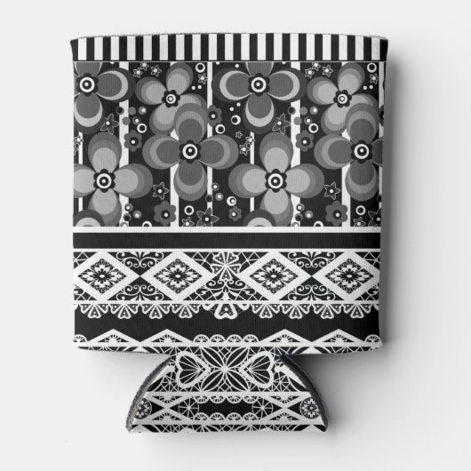 Schwarz-Weiß-Muster mit Spitzen und Patchwork Dosenkühler (Vorderseite)
