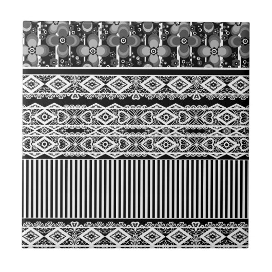 Schwarz-Weiß-Muster mit Spitzen und Patchwork Fliese (Vorderseite)