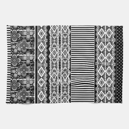 Schwarz-Weiß-Muster mit Spitzen und Patchwork Geschirrtuch (Horizontal)