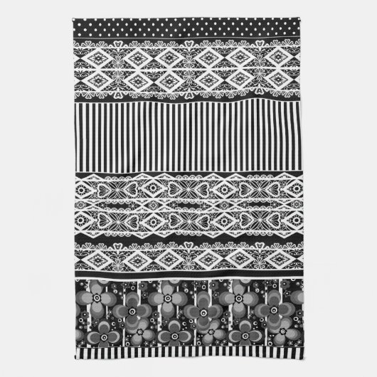 Schwarz-Weiß-Muster mit Spitzen und Patchwork Geschirrtuch (Vertikal)