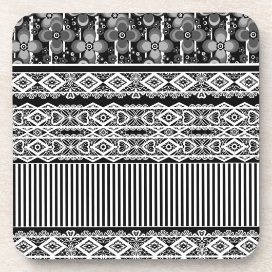 Schwarz-Weiß-Muster mit Spitzen und Patchwork Getränkeuntersetzer (Vorderseite)