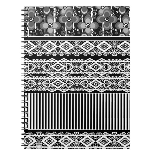 Schwarz-Weiß-Muster mit Spitzen und Patchwork Notizblock (Vorderseite)