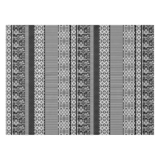 Schwarz-Weiß-Muster mit Spitzen und Patchwork Tischdecke (Vorderseite (Horizontal))