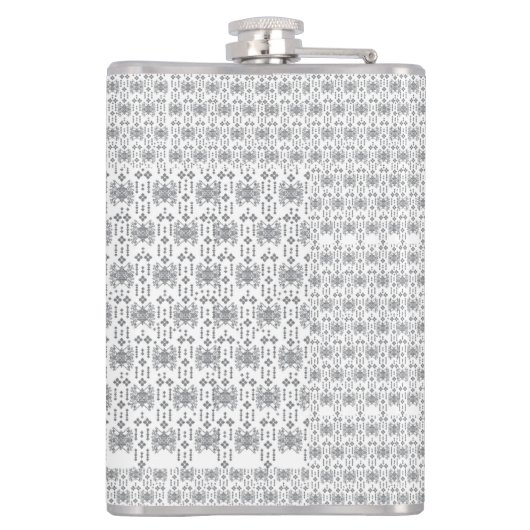 Schwarz-Weiß-Muster mit weißem Hintergrund Flachmann (Rückseite)