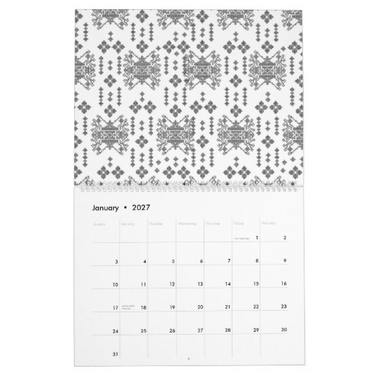 Schwarz-Weiß-Muster mit weißem Hintergrund Kalender (Jan 2027)