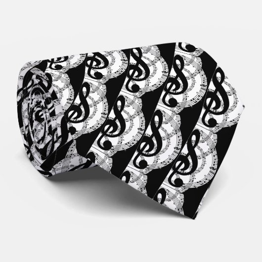 Schwarz-Weiß-Muster Musik 2 Nacktkulisse Krawatte (Gerollt)