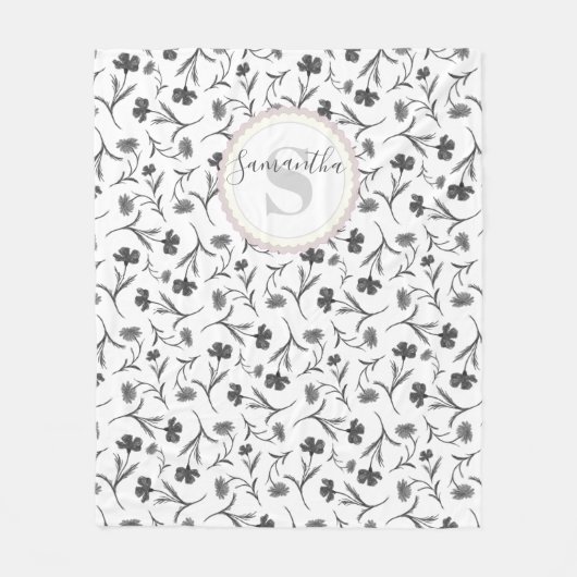 Schwarz-Weiß-Muster - Name und Monogramm Fleecedecke (Vorderseite)