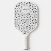 Schwarz-Weiß-Muster - Name und Monogramm Pickleball Schläger (Vorderseite)