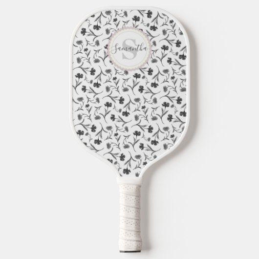 Schwarz-Weiß-Muster - Name und Monogramm Pickleball Schläger (Vorderseite)