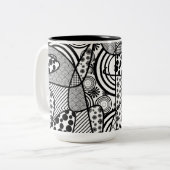 Schwarz-Weiß-Muster-Patchwork 02 Zweifarbige Tasse (Vorderseite Links)