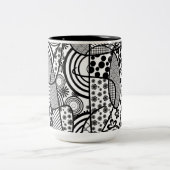 Schwarz-Weiß-Muster-Patchwork 02 Zweifarbige Tasse (Mittel)