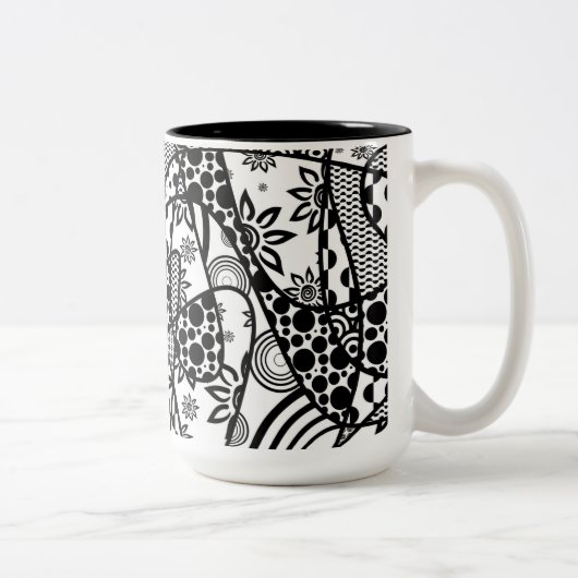 Schwarz-Weiß-Muster-Patchwork 03 Zweifarbige Tasse (Rechts)