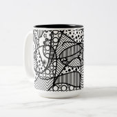 Schwarz-Weiß-Muster-Patchwork 04 Zweifarbige Tasse (Vorderseite Links)