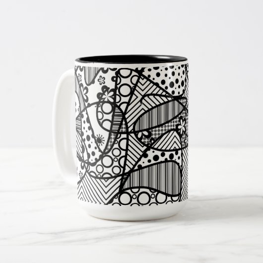 Schwarz-Weiß-Muster-Patchwork 04 Zweifarbige Tasse (Vorderseite Links)