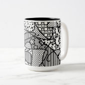 Schwarz-Weiß-Muster-Patchwork 04 Zweifarbige Tasse (VorderseiteRechts)