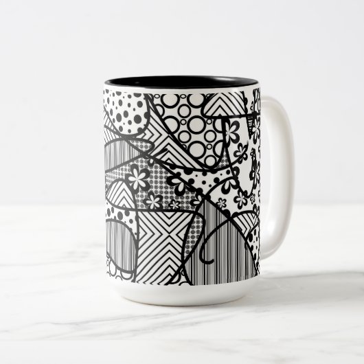 Schwarz-Weiß-Muster-Patchwork 04 Zweifarbige Tasse (VorderseiteRechts)
