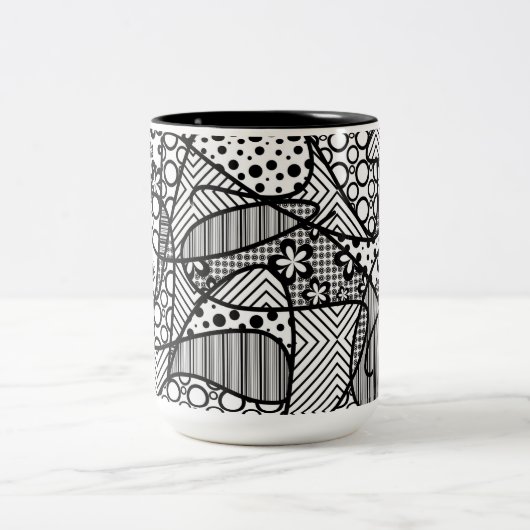 Schwarz-Weiß-Muster-Patchwork 04 Zweifarbige Tasse (Mittel)
