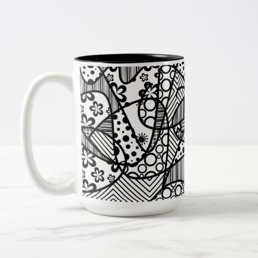 Schwarz-Weiß-Muster-Patchwork 04 Zweifarbige Tasse (Links)