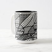 Schwarz-Weiß-Muster-Patchwork 05 Zweifarbige Tasse (Vorderseite Links)