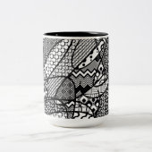 Schwarz-Weiß-Muster-Patchwork 05 Zweifarbige Tasse (Mittel)