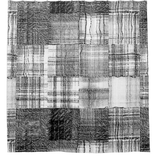 Schwarz-Weiß-Muster Quilt Textur Muster Duschvorhang (Vorderseite)