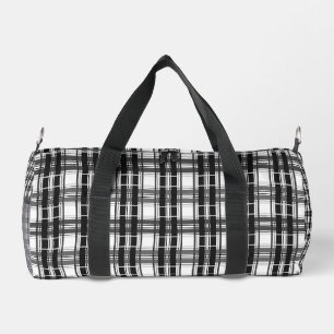 Schwarz-Weiß-Muster Tartan-Geometrie überprüft Duffle Bag