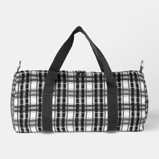 Schwarz-Weiß-Muster Tartan-Geometrie überprüft Duffle Bag (Rückseite)