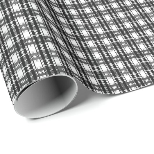 Schwarz-Weiß-Muster Tartan-Geometrie überprüft Geschenkpapier (Rolleneckpunkt)