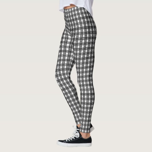 Schwarz-Weiß-Muster Tartan-Geometrie überprüft Leggings (Links)